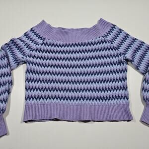 Women's Crop Sweater L Pastel Purple Chevron Retro Preppy Academia Indie